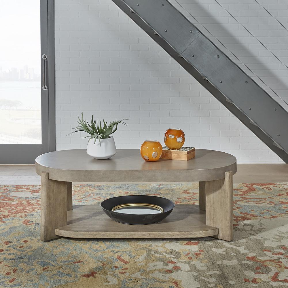 Liberty Furniture - Affinity Oval Cocktail Table in Dusty Taupe w/ Concrete Tops - 674-OT1011 veiw 1