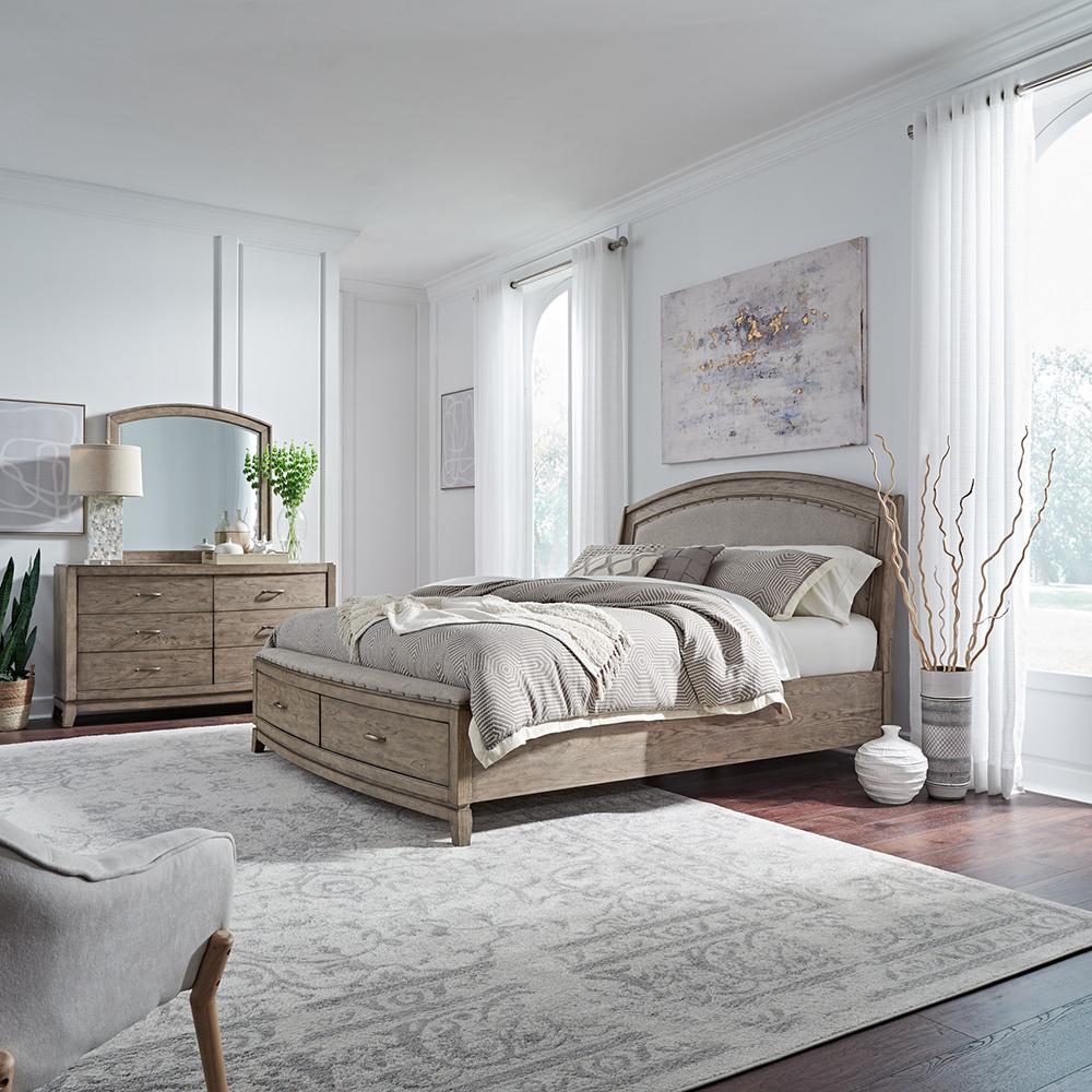 Liberty Furniture - Avalon Queen Uph Storage Bed, Dresser & Mirror in Burnished Beige - 805-BR-QUSDM veiw 1