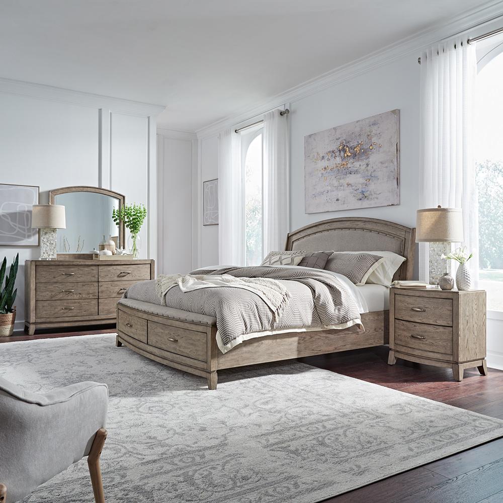 Liberty Furniture - Avalon Queen Uph Storage Bed, Dresser & Mirror, Night Stand in Burnished Beige - 805-BR-QUSDMN veiw 1