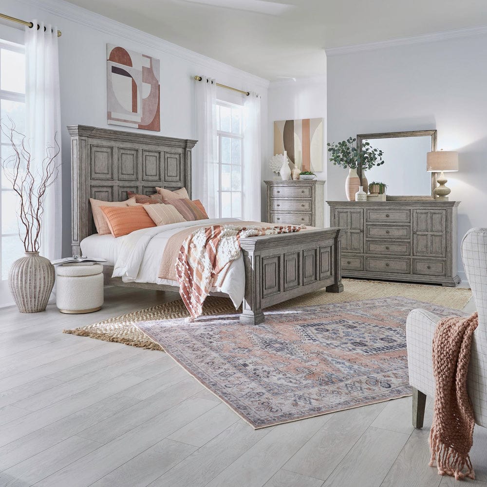 Liberty Furniture - Big Valley - King Panel Bed, Dresser & Mirror, Chest in Gray - 361G-BR-KPBDMC view 1