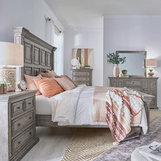 Liberty Furniture - Big Valley - King Panel Bed, Dresser & Mirror, Chest, Night Stand in Gray - 361G-BR-KPBDMCN view 2