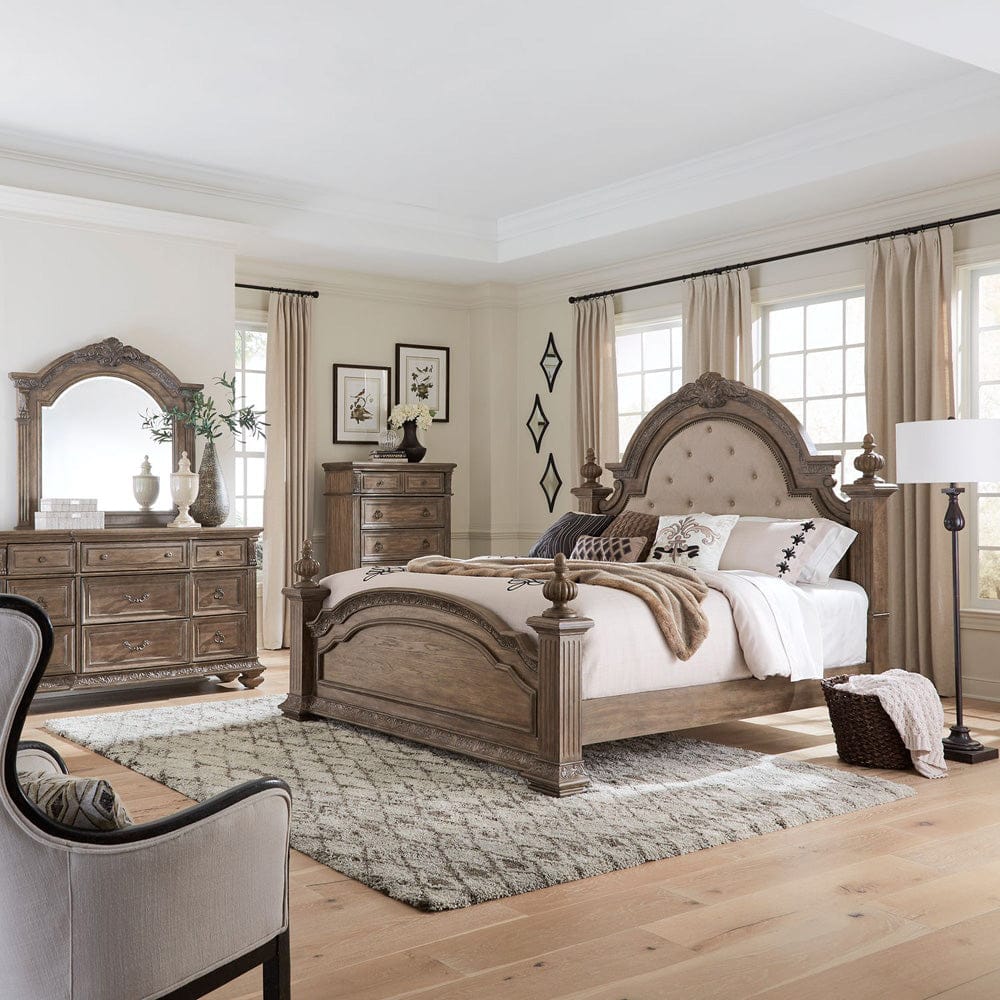 Liberty Furniture - Carlisle Court - King California Poster Bed, Dresser & Mirror, Chest in Brown - 502-BR-CPSDMC view 1
