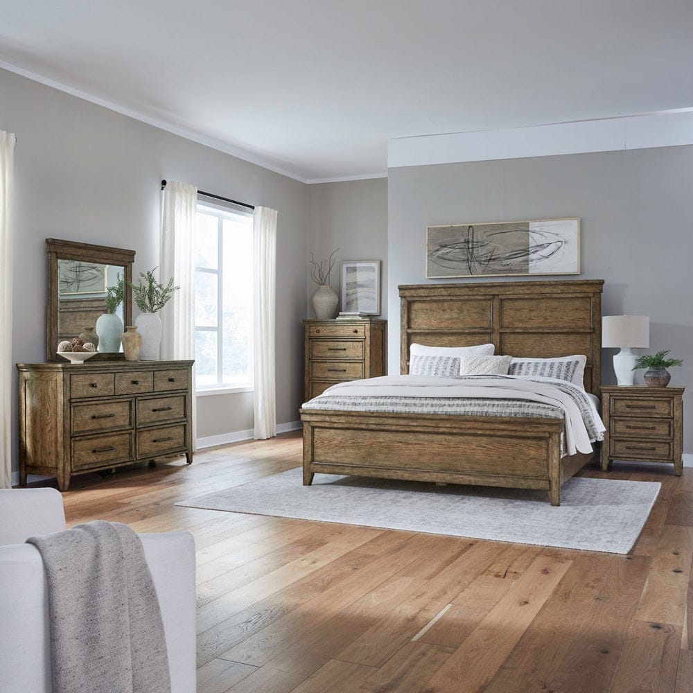 Liberty Furniture - Carolina Park - King Panel Bed, Dresser & Mirror, Chest, Night Stand in Brown - 930-BR-KPBDMCN view 1