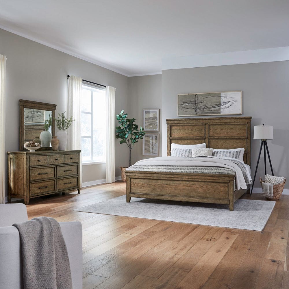 Liberty Furniture - Carolina Park - King Panel Bed, Dresser & Mirror in Brown - 930-BR-KPBDM view 1