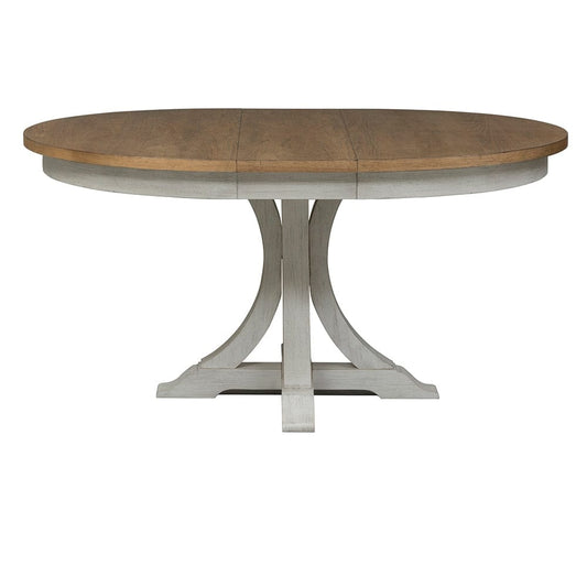 Liberty Furniture - Farmhouse Reimagined Oval Pedestal Table in Antique White w/ Chestnut Tops - 652-DR-PDS veiw 2