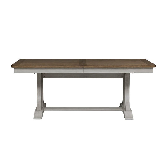 Liberty Furniture - Farmhouse Reimagined Trestle Table in Antique White w/ Chestnut Tops - 652-DR-TRS veiw 2