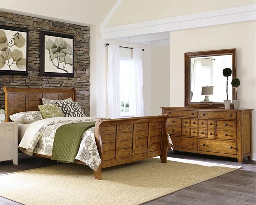 Liberty Furniture - Grandpas Cabin 3 Piece Queen Sleigh Bed, Dresser & Mirror Set - 175-BR-QSLDM veiw 1