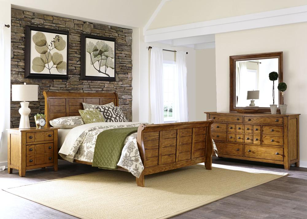 Liberty Furniture - Grandpas Cabin 4 Piece King Sleigh Bed, Dresser & Mirror, Night Stand Set - 175-BR-KSLDMN veiw 1