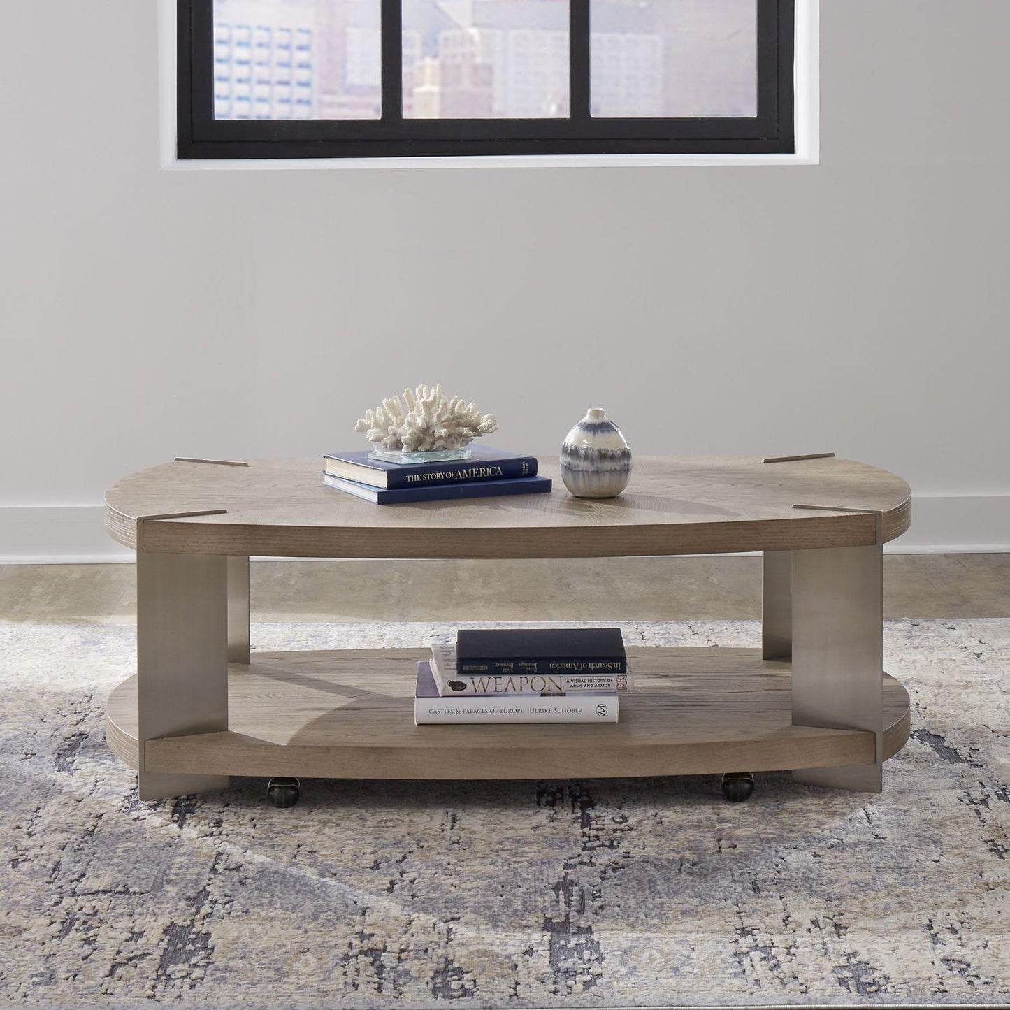 Liberty Furniture - Harlow Oval Cocktail Table in Sandstone & Satin Nickel - 754-OT1011 veiw 1