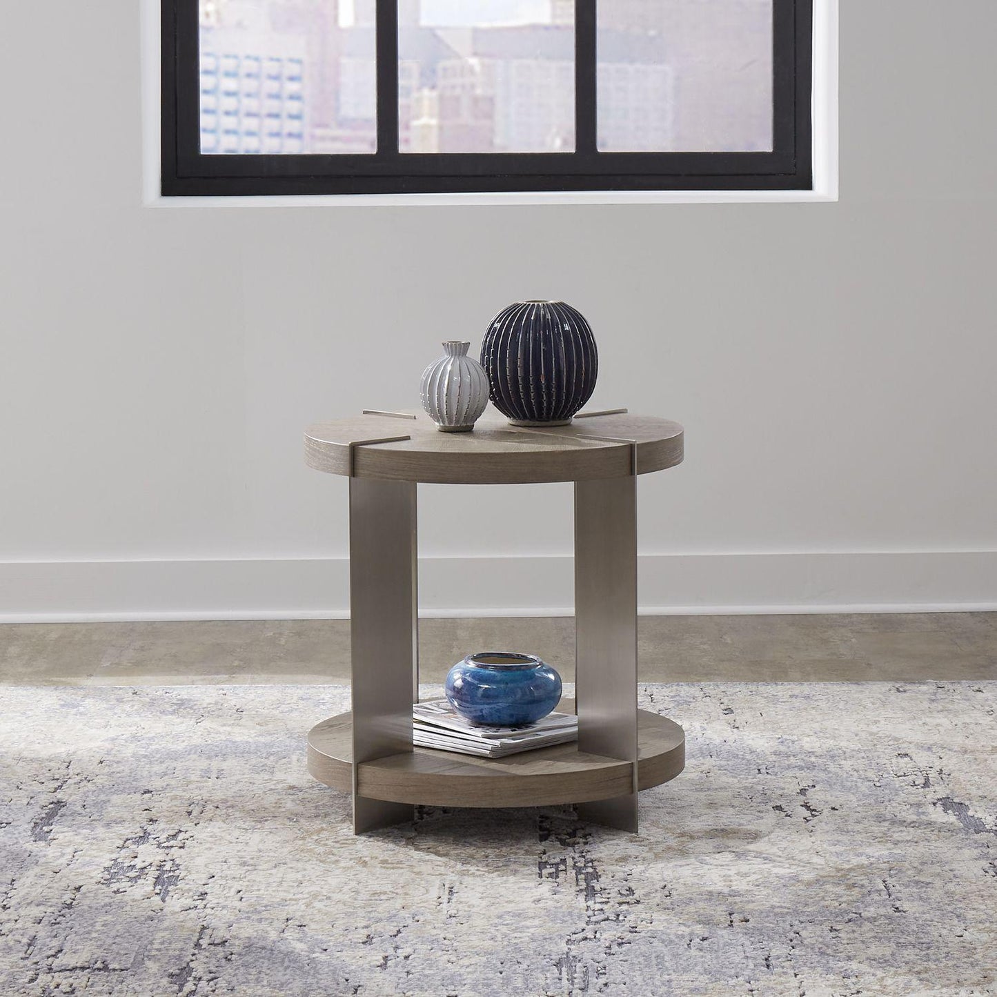 Liberty Furniture - Harlow Round End Table in Sandstone & Satin Nickel - 754-OT1020 veiw 1