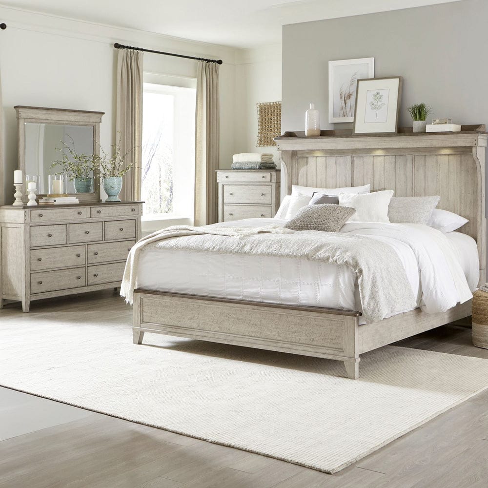 Liberty Furniture - Ivy Hollow - King California Mantle Bed, Dresser & Mirror, Chest in White - 457-BR-CKMDMC view 1