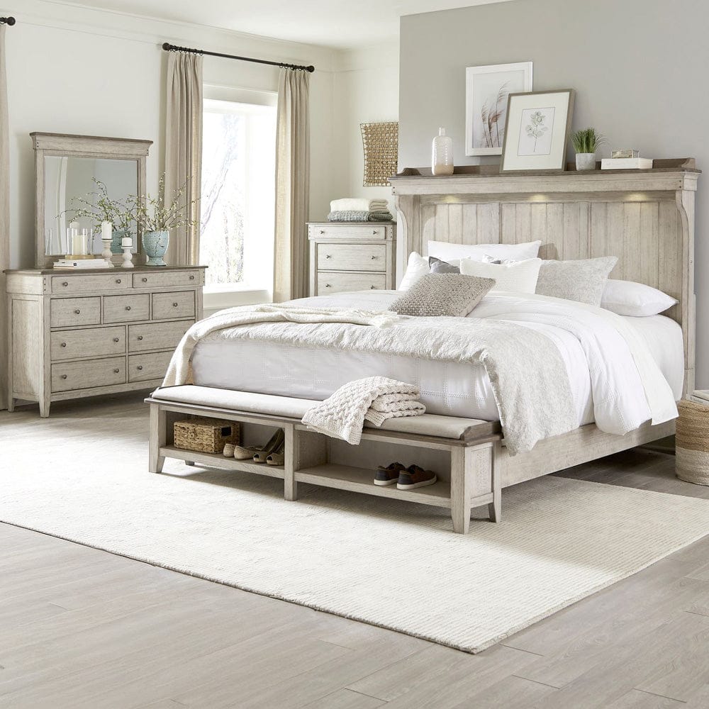 Liberty Furniture - Ivy Hollow - King Mantle Storage Bed, Dresser & Mirror, Chest in White - 457-BR-KMSDMC view 1