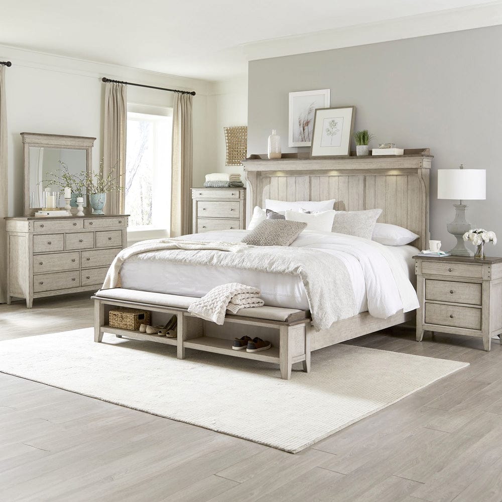 Liberty Furniture - Ivy Hollow - King Mantle Storage Bed, Dresser & Mirror, Chest, Night Stand in White - 457-BR-KMSDMCN view 1