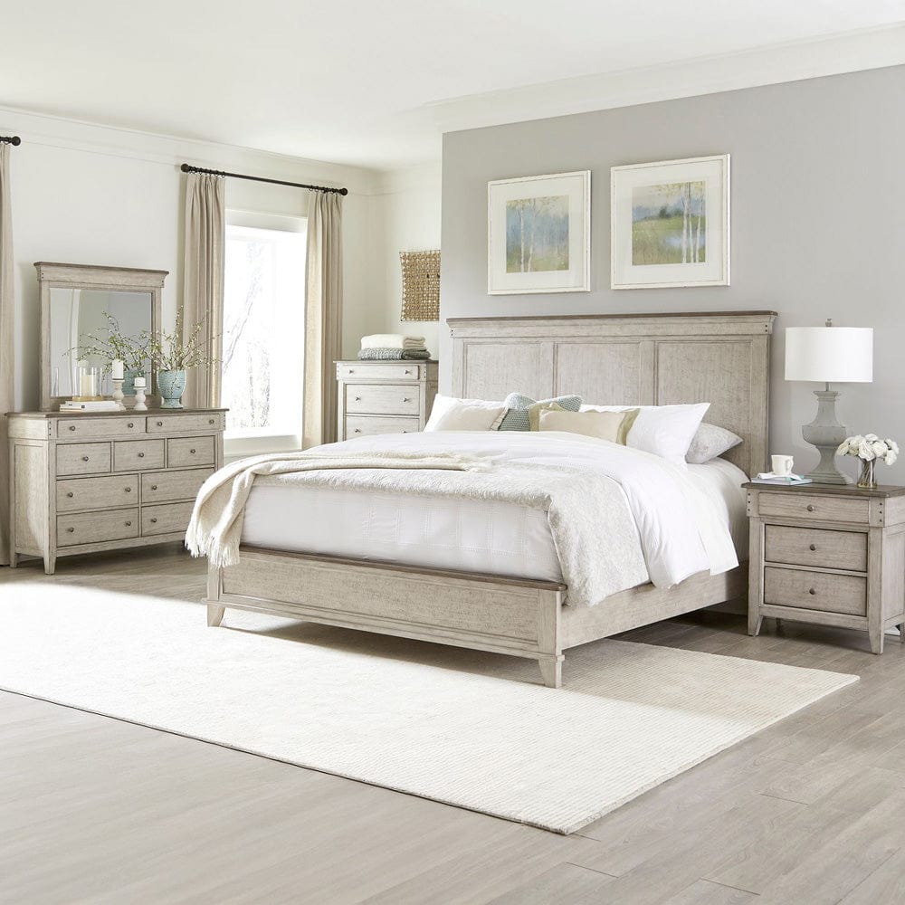 Liberty Furniture - Ivy Hollow - King Panel Bed, Dresser & Mirror, Chest, Night Stand in White - 457-BR-KPBDMCN view 1