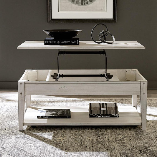 Liberty Furniture - Lake House Lift Top Cocktail Table in Weathered White - 110W-OT1015 veiw 2