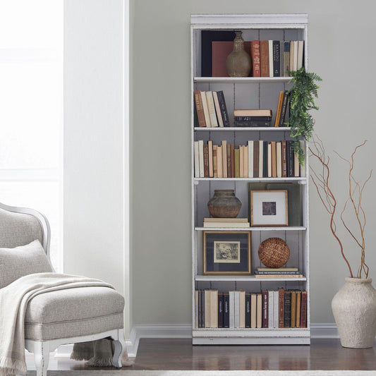 Liberty Furniture - Magnolia Manor 84 Inch Bookcase in Antique White & Weathered Bark - 244-HO3084 veiw 2