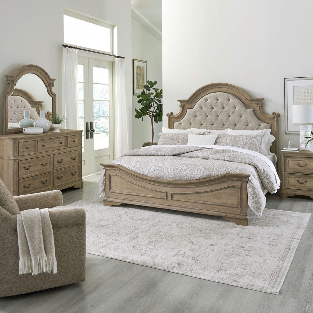 Liberty Furniture - Magnolia Manor - King Uph Bed, Dresser & Mirror, Night Stand in Brown - 244N-BR-KUBDMN view 1