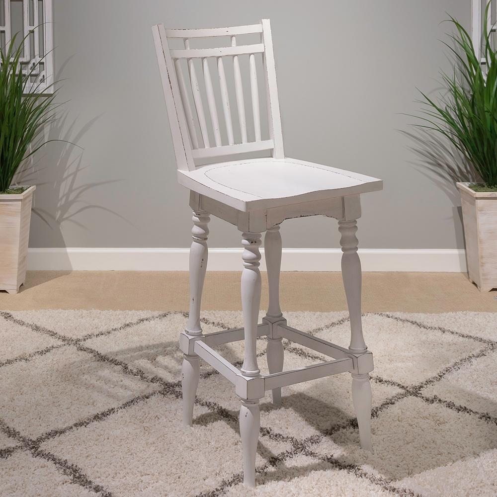 Liberty Furniture - Magnolia Manor Spindle Back Swivel Bar Stool in Antique White & Weathered Bark - 244-B400330 veiw 1