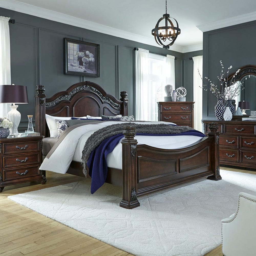 Liberty Furniture - Messina Estates - King California Poster Bed, Dresser & Mirror, Chest, Night Stand in Brown - 737-BR-CPSDMCN view 1