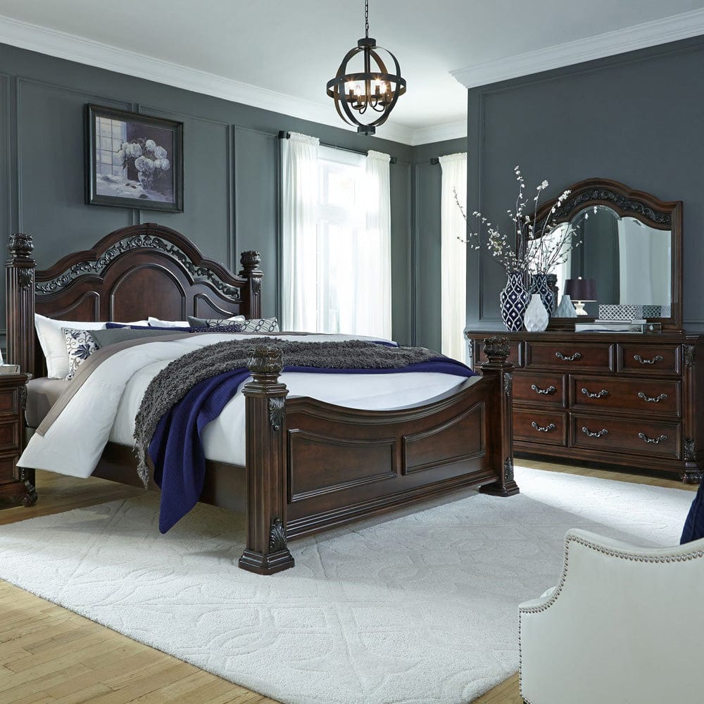 Liberty Furniture - Messina Estates - King California Poster Bed, Dresser & Mirror in Brown - 737-BR-CPSDM view 1