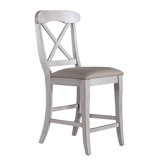 Liberty Furniture - Ocean Isle Uph X Back Counter Chair in Antique White w/ Weathered Pine - 303W-B300124 veiw 2