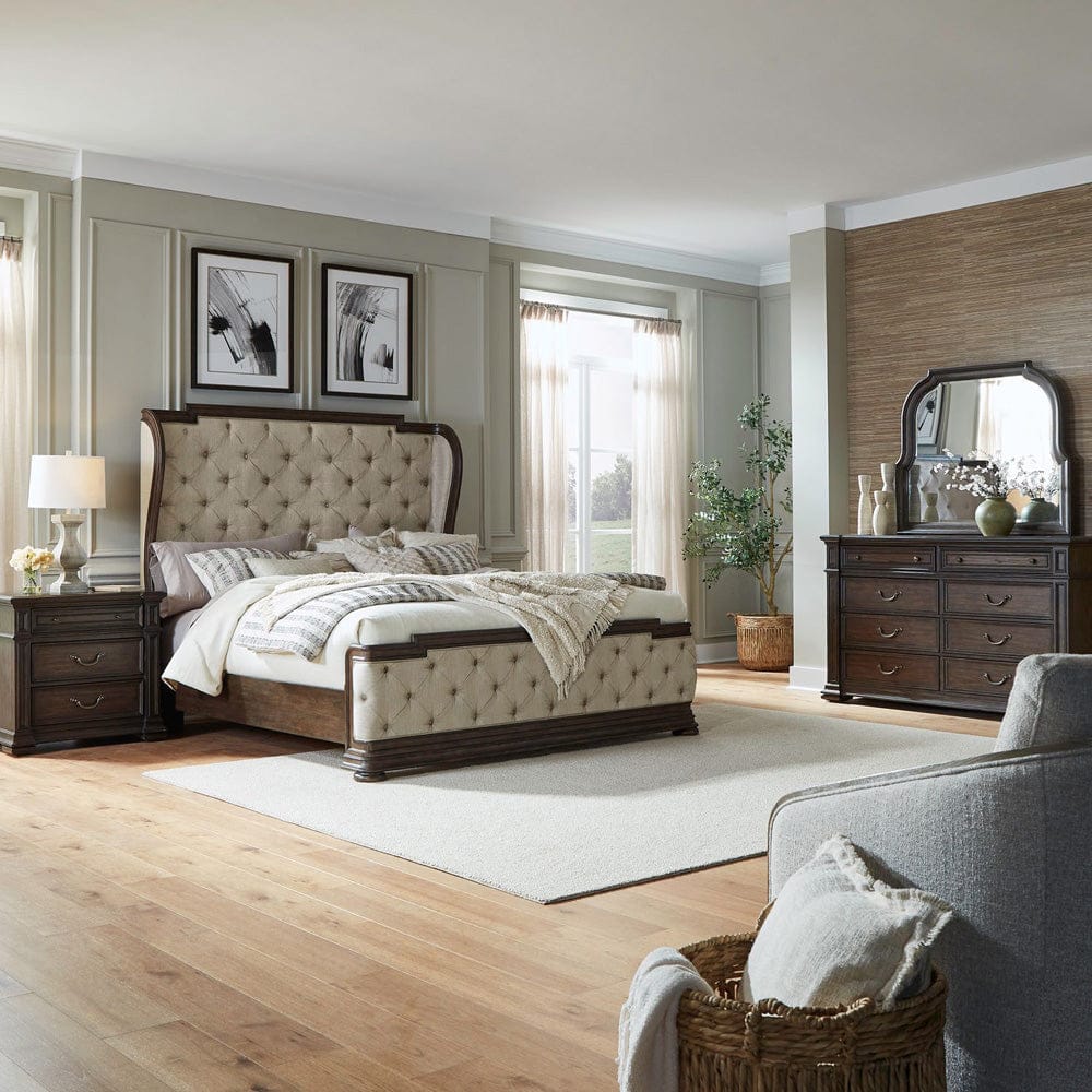 Liberty Furniture - Provence Park - King Shelter Bed, Dresser & Mirror, Night Stand in Brown - 765-BR-KSHDMN view 1