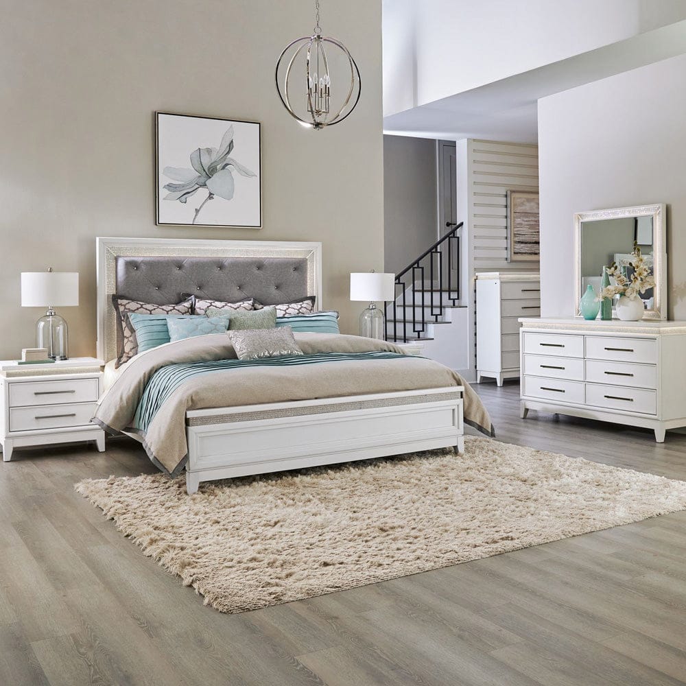 Liberty Furniture - Reflections - Queen Uph Bed, Dresser & Mirror, Chest, Night Stand in White - 781-BR-QUBDMCN view 1