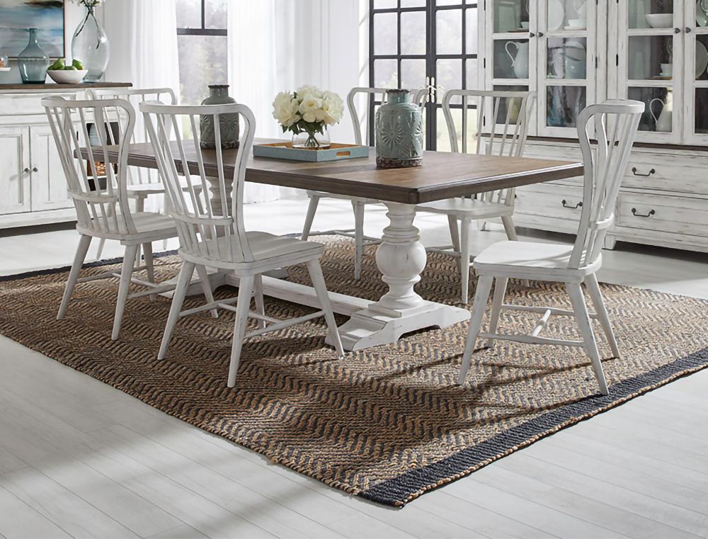 Liberty Furniture - River Place 7 Piece Trestle Table Set in Riverstone White & Tobacco - 237-DR-7TRS veiw 1