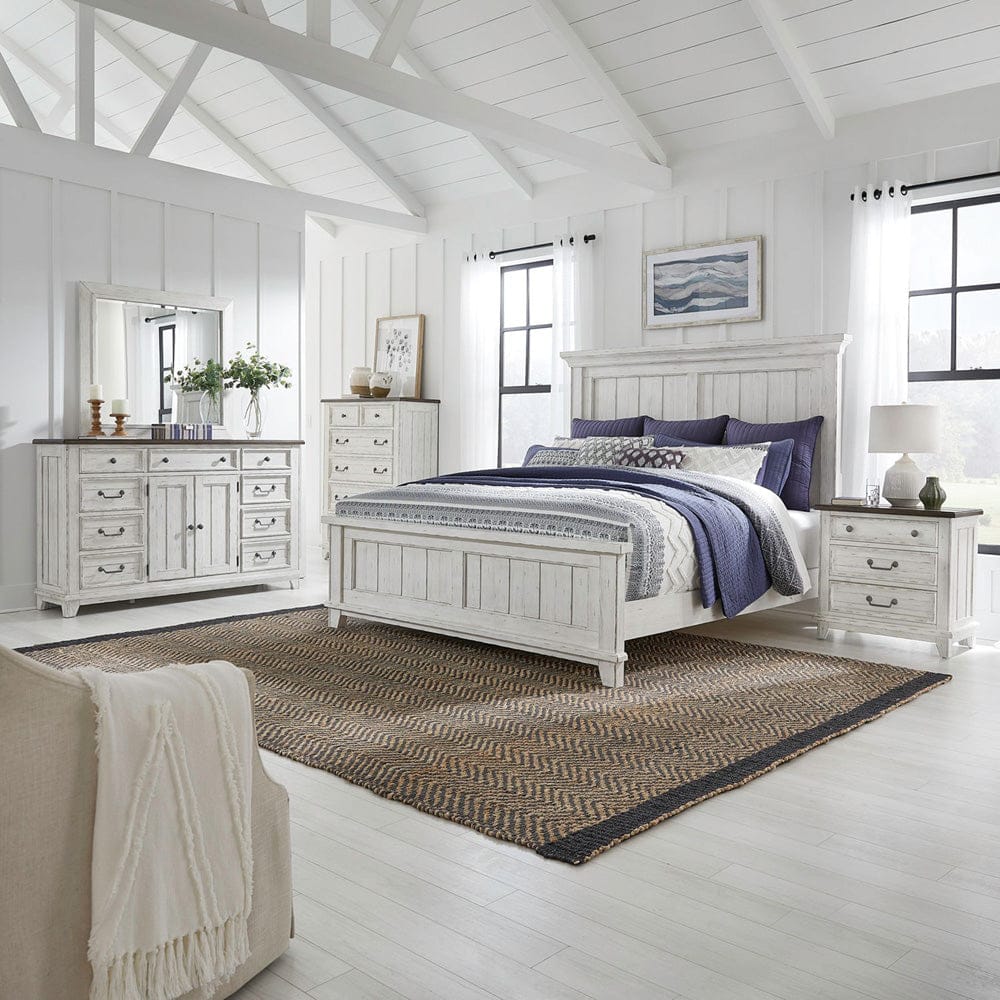Liberty Furniture - River Place - King Panel Bed, Dresser & Mirror, Chest, Night Stand in White - 237-BR-KPBDMCN view 1