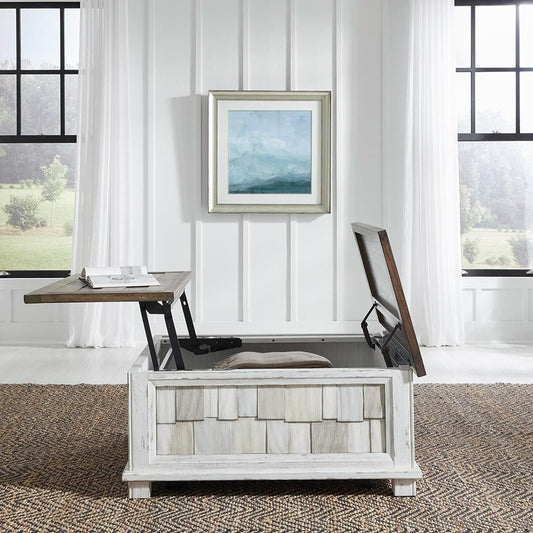 Liberty Furniture - River Place Lift Top Storage Cocktail Table in Riverstone White & Tobacco - 237-OT1011 veiw 2