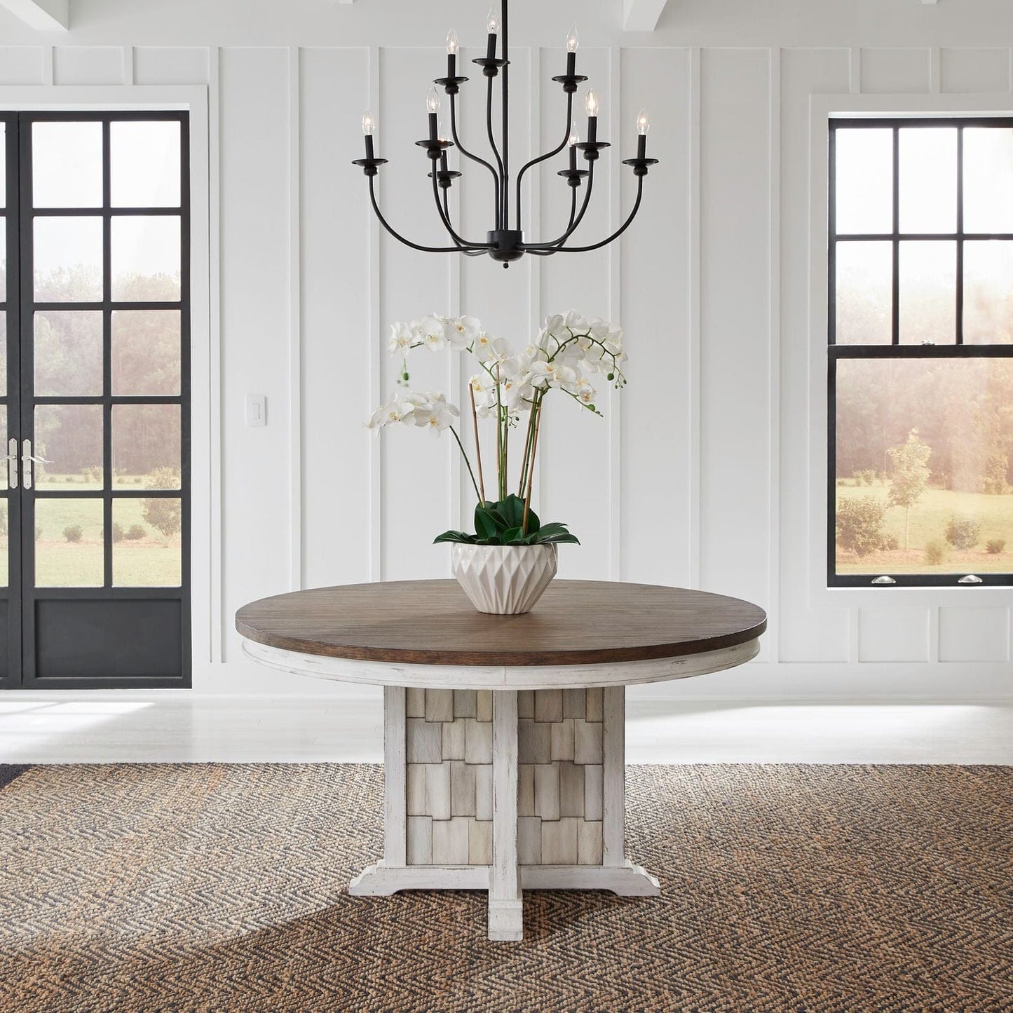 Liberty Furniture - River Place Round Pedestal Table in Riverstone White & Tobacco - 237-DR-PED view 4
