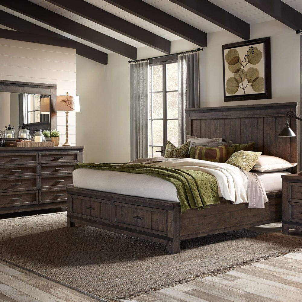 Liberty Furniture - Thornwood Hills - King Storage Bed, Dresser & Mirror in Brown - 759-BR-KSBDM view 1