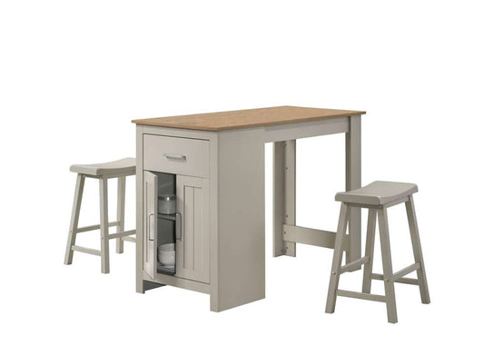 Lilola Home - Alonzo Light Gray Small Space Counter Height Dining Table with Cabinet, Drawer, and 2 Ergonomic Counter Stools - 30500-SET veiw 2