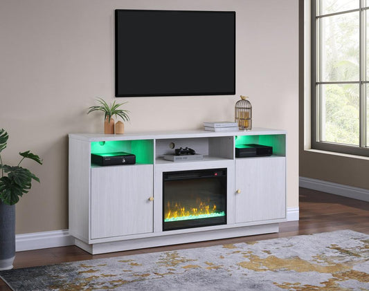 Lilola Home - Ambrose 70inW White Walnut Finish Fireplace Console TV Stand with LED Light, Cabinets, Shelves - 97037 veiw 2