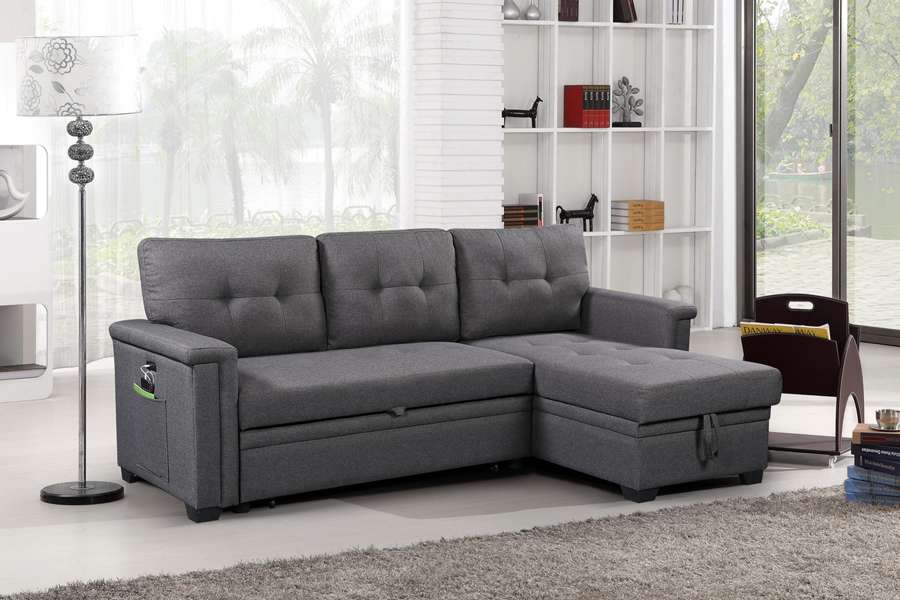 Lilola Home - Ashlyn Dark Gray Reversible Sleeper Sectional Sofa with Storage Chaise, USB Charging Ports and Pocket - 81382 veiw 6