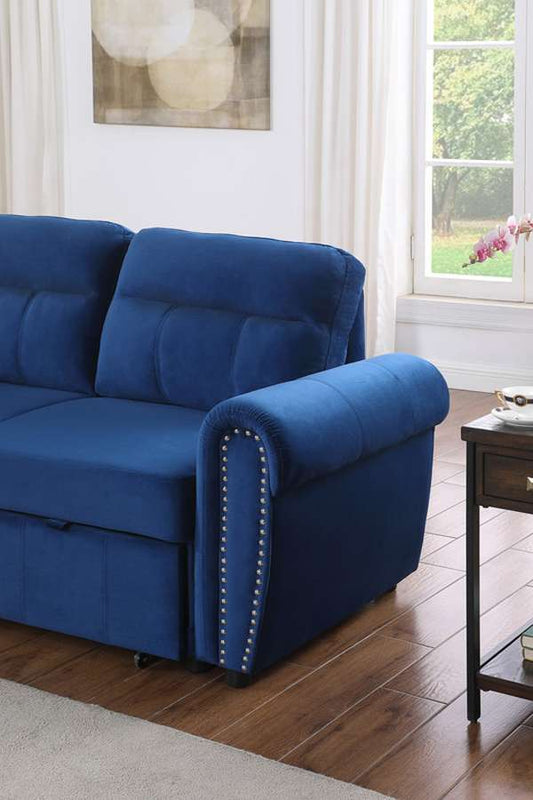 Lilola Home - Ashton Blue Velvet Fabric Reversible Sleeper Sectional Sofa Chaise - 87800BU veiw 2