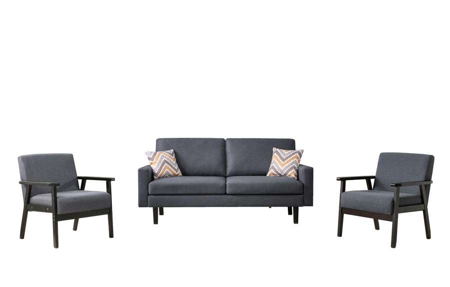 Lilola Home - Bahamas Dark Gray Linen Sofa and 2 Chairs with 2 Throw Pillows - 87823-SCC veiw 2