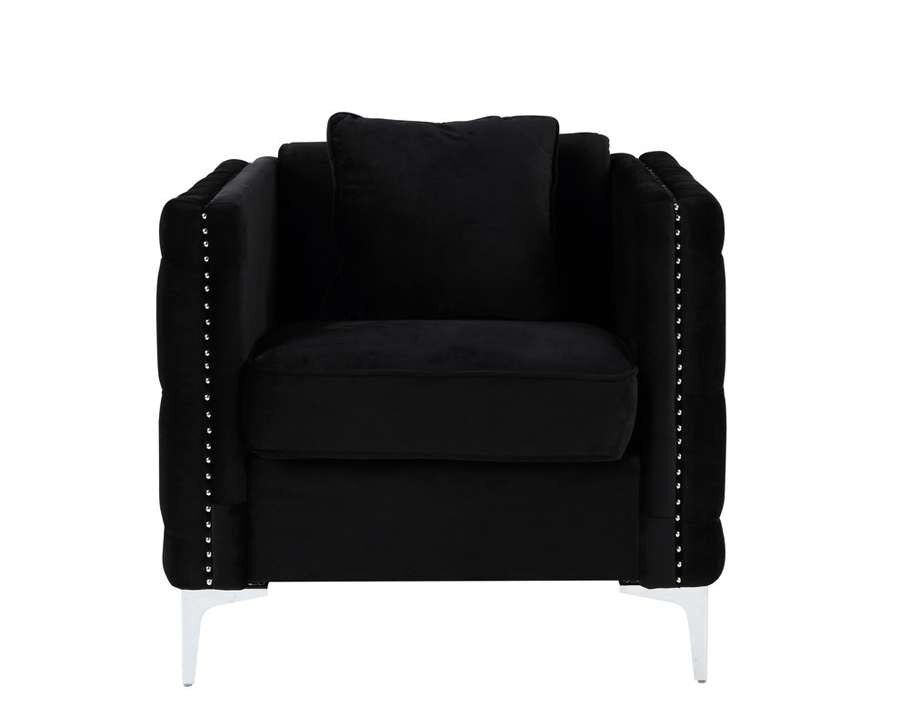 Lilola Home - Bayberry Black Velvet Chair with 1 Pillow - 89634-C veiw 3