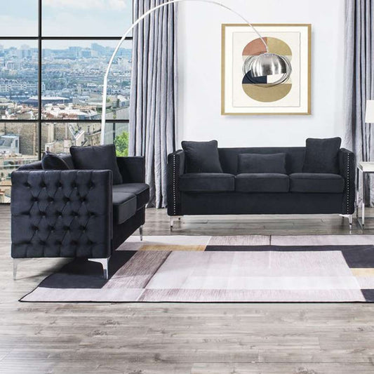 Lilola Home - Bayberry Black Velvet Sofa Loveseat Living Room Set - 89634-SL veiw 2