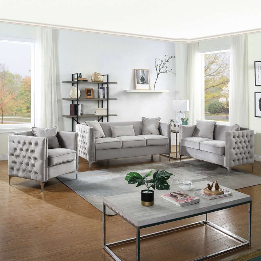 Lilola Home - Bayberry Gray Velvet Sofa Loveseat Chair Living Room Set - 89635 veiw 2