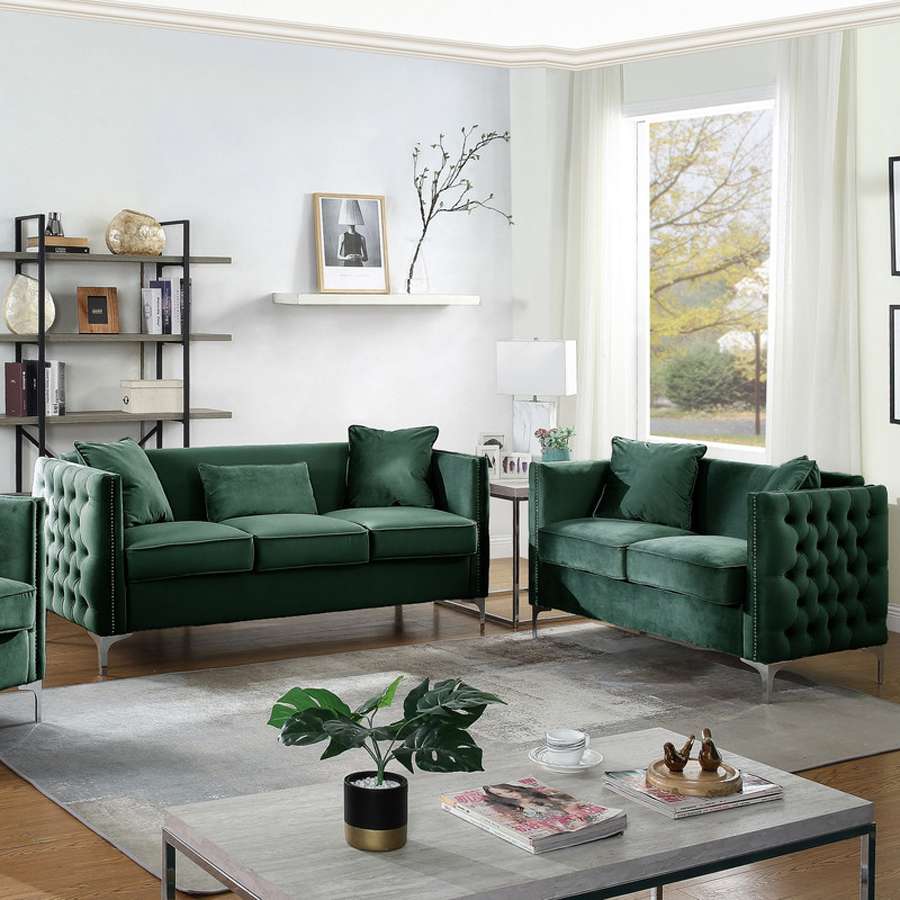 Lilola Home - Bayberry Green Velvet Sofa Loveseat Living Room Set - 89634GN-SL veiw 2