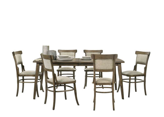 Lilola Home Bistro Vintage Walnut 7 Piece 72in Dining Table Set with Off White Fabric Dining Chairs - 30002-2 veiw 2