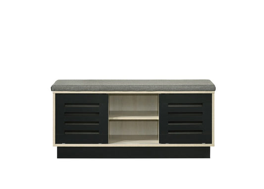 Lilola Home - Brett 38.5inW Oak Finish Shoe Cabinet with Sliding Doors, Upholstered Top-97020 veiw 2
