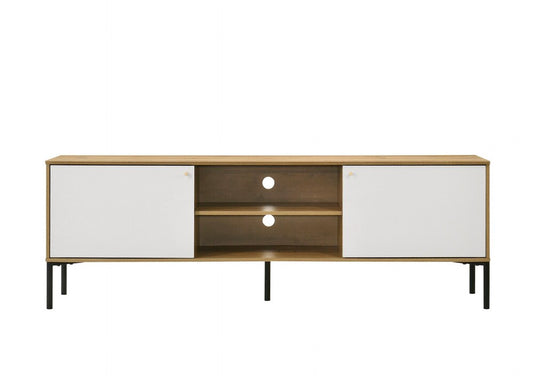 Lilola Home - Burke 70inW White and Oak 2-Door TV Stand-97035 veiw 2
