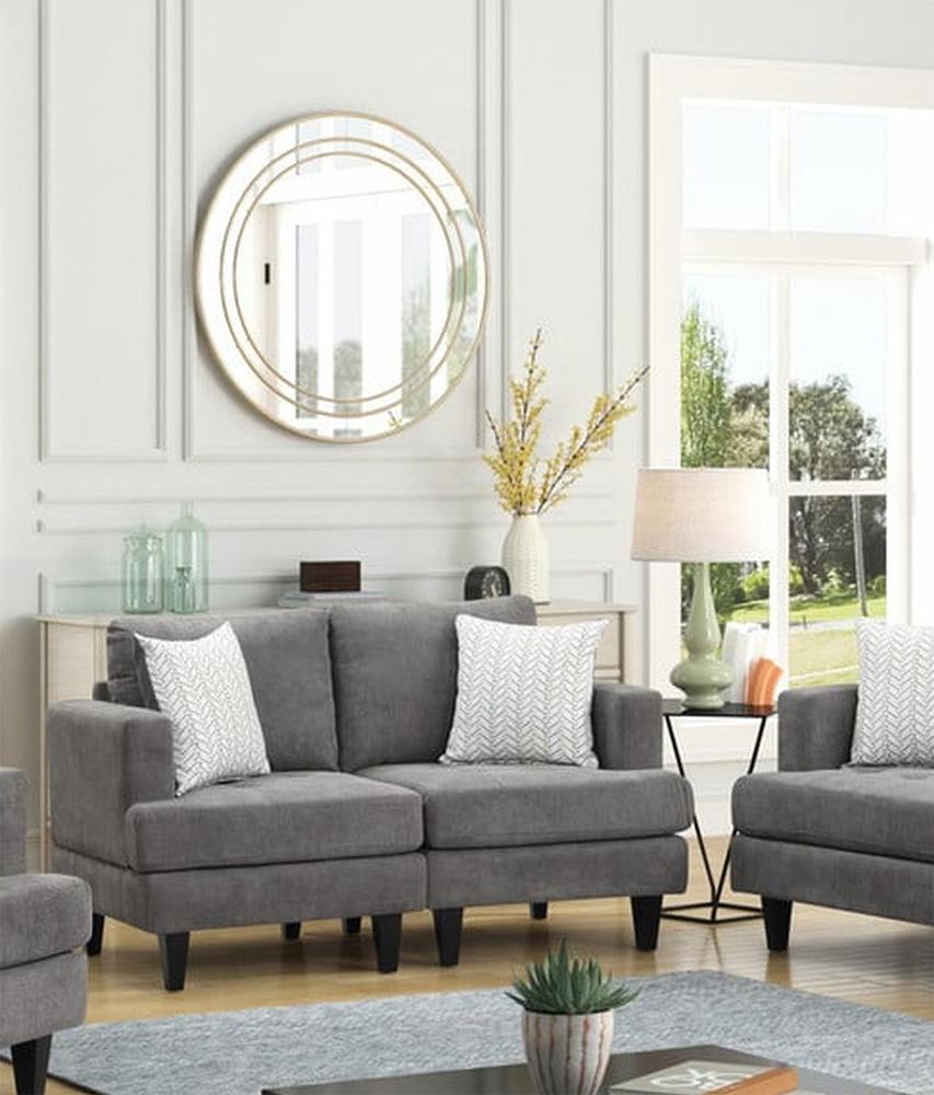 Lilola Home - Callaway 56.5inW Gray Chenille Loveseat with Throw Pillows-89114-L veiw 2
