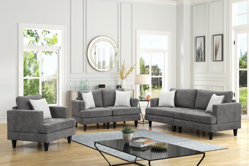 Lilola Home - Callaway 80inW Gray Chenille Sofa Loveseat Chair Living Room Set with Throw Pillows-89114-SLC veiw 4