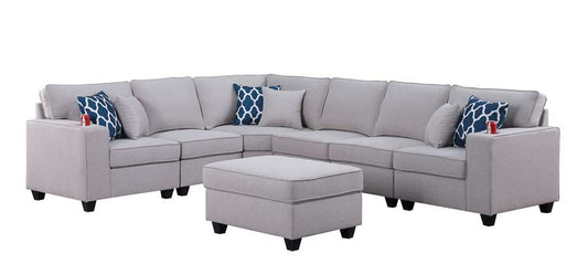 Lilola Home - Cooper Light Gray Linen 7Pc Reversible L-Shape Sectional Sofa with Ottoman and Cupholder - 89131-2A veiw 2
