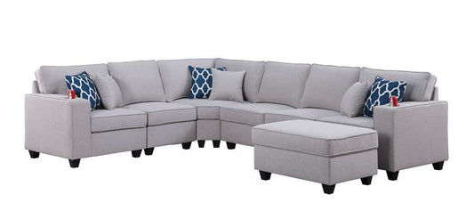 Lilola Home - Cooper Light Gray Linen 7Pc Reversible L-Shape Sectional Sofa with Ottoman and Cupholder - 89131-2B veiw 2