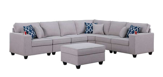Lilola Home - Cooper Light Gray Linen 7Pc Reversible L-Shape Sectional Sofa with Ottoman and Cupholder - 89131-2C veiw 2