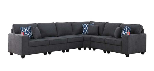 Lilola Home - Cooper Stone Gray Woven Fabric 6Pc Reversible L-Shape Sectional Sofa with Cupholder - 89133-4B veiw 2
